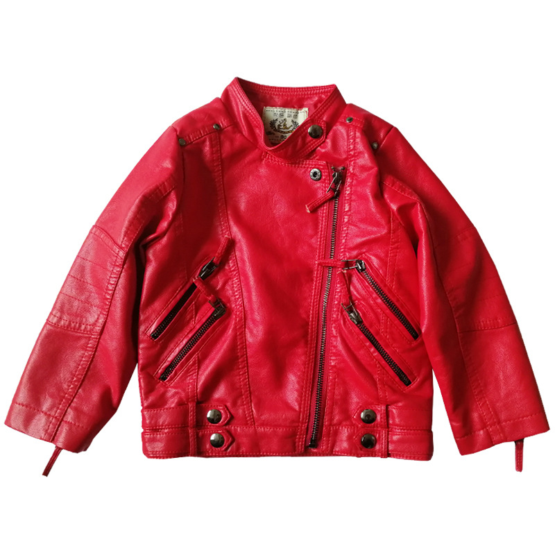 Streetwear Brand Red Logo - Dziewczęca świąteczna czerwona kurtka motocyklowa ze